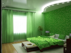 Ремонт спальни: Дизайн спальни с элементами зеленого.